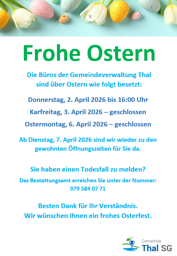 Öffnungszeiten Rathaus - Ostern 2026