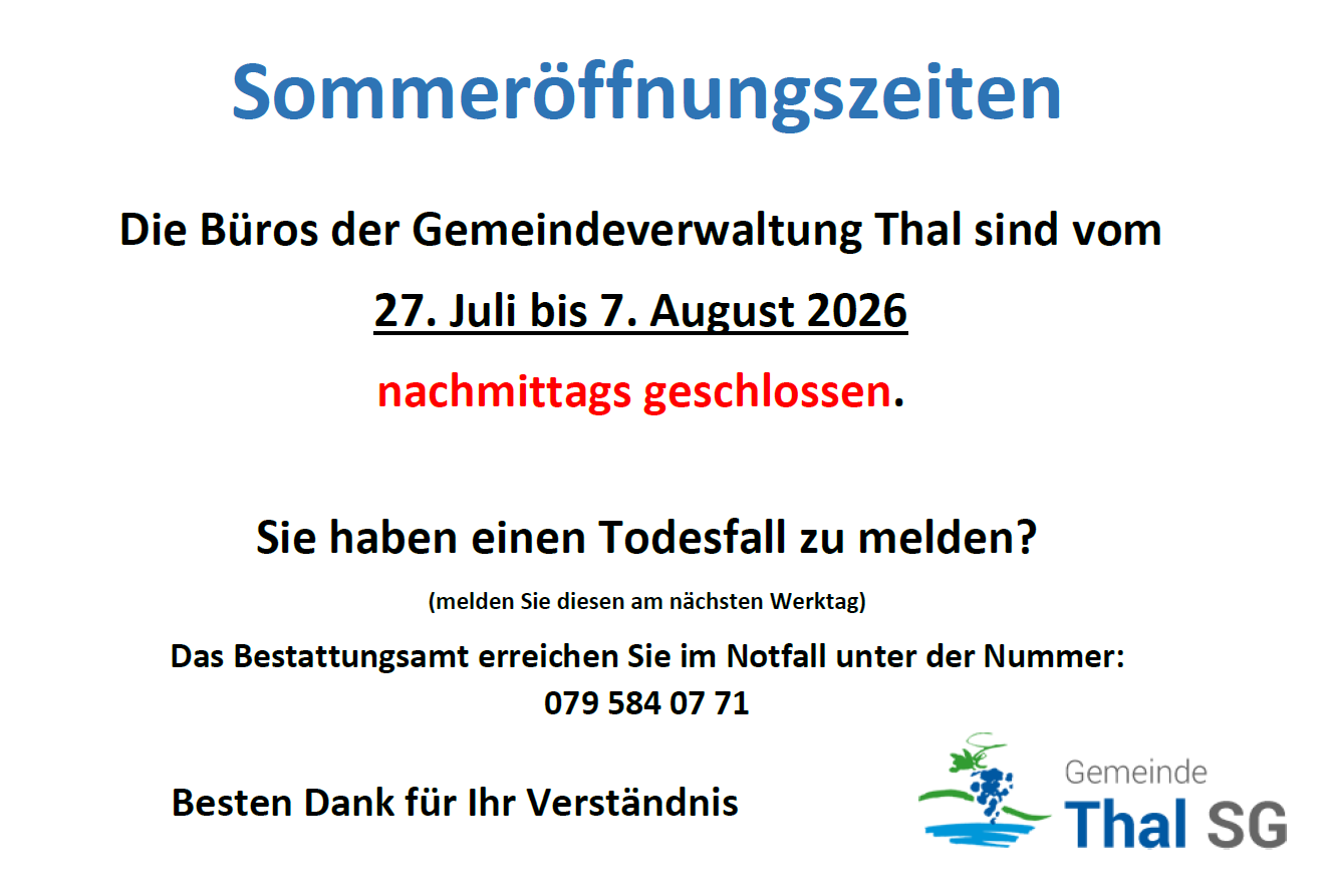 Öffnungszeiten Rathaus - Sommerferien 2026