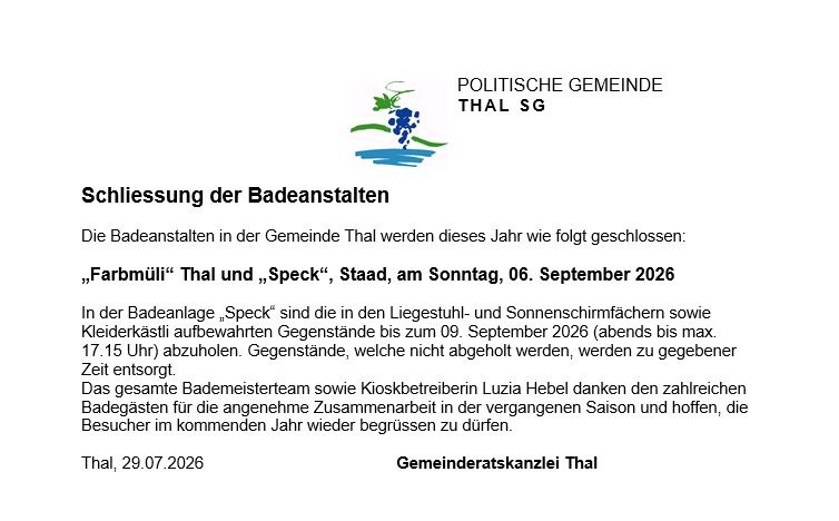 Schliessung der Badeanstalten